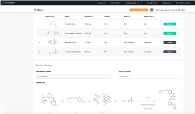 Chemist selects building block sources and reagent procurement via the Strateos Platform